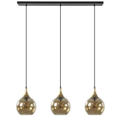 Straluma Chique 3-lichts hanglamp zwart/goud met amber glas> Eettafellampen|Pendel Lampen