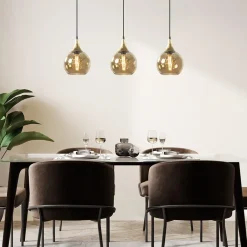 Straluma Chique 3-lichts hanglamp zwart/goud met amber glas><noscript><img width=