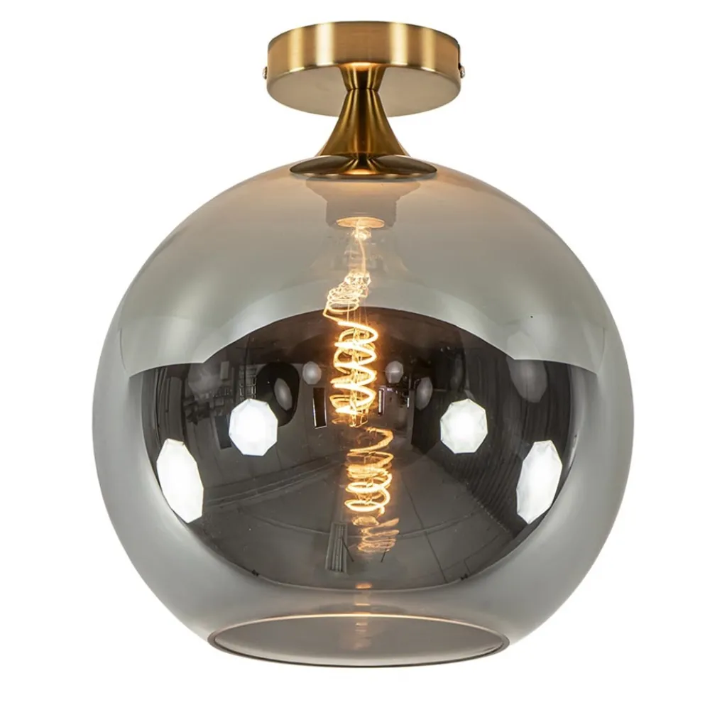 Straluma Chique plafondlamp goud met smoke/titanium glazen bol> Plafondlampen|Luxe Verlichting