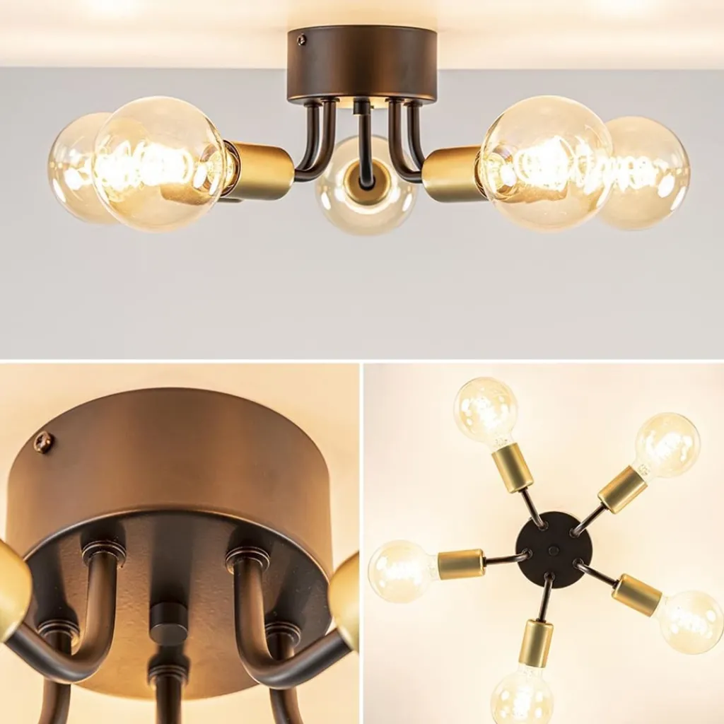 Straluma Chique plafondlamp mat zwart met goud> Halverlichting|Plafondlampen