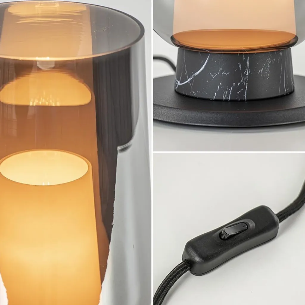 Straluma Chique tafellamp zwart marmer met smoke glazen kap> Tafellampen|Klassieke Verlichting