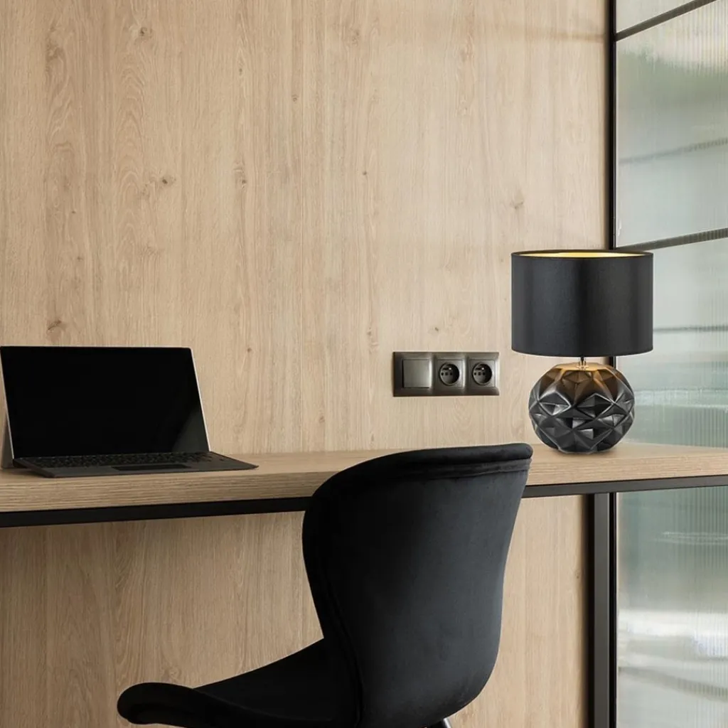 Straluma Chique tafellamp zwart met kap zwart/goud> Tafellampen|Schemerlampen