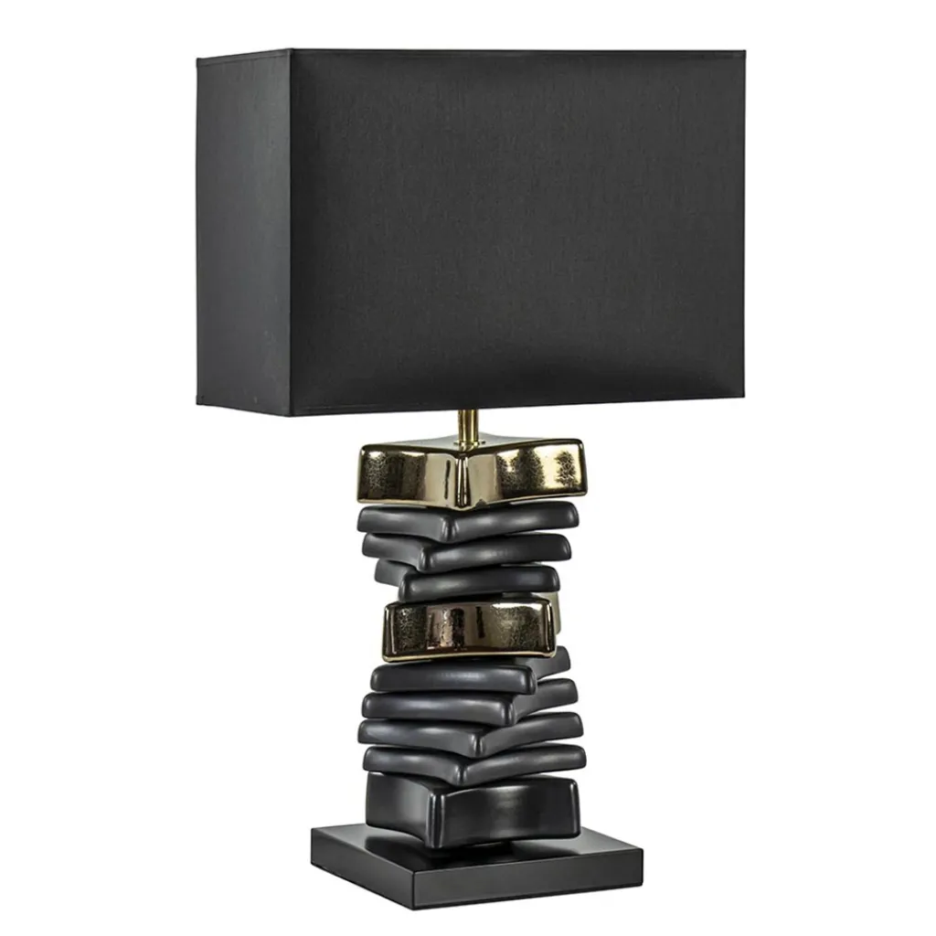 Straluma Chique tafellamp zwart met goud en rechthoekige kap> Schemerlampen|Woonkamerlampen
