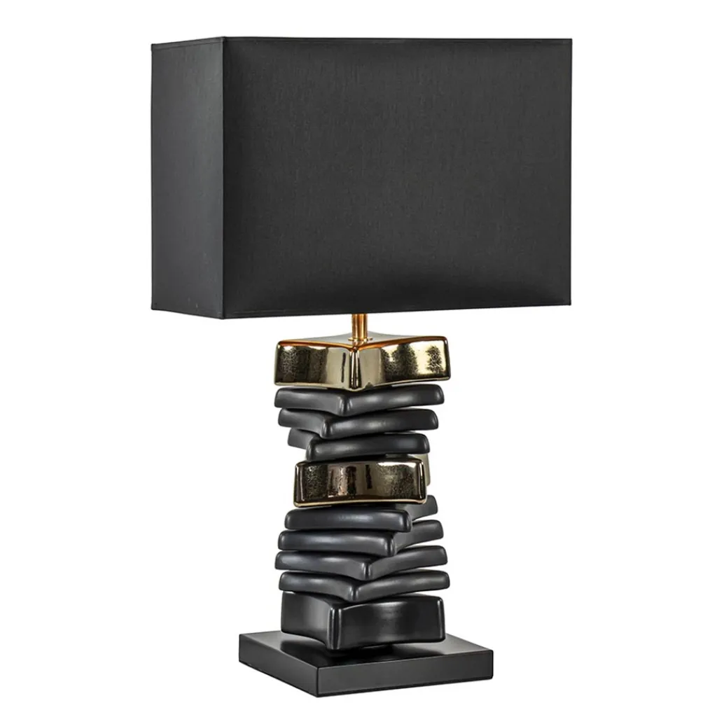 Straluma Chique tafellamp zwart met goud en rechthoekige kap> Schemerlampen|Woonkamerlampen
