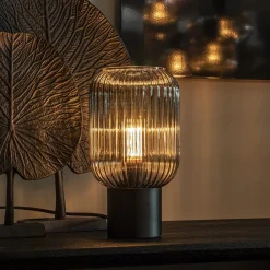 Straluma Chique tafellamp zwart met smal smoke glas></noscript> Woonkamerlampen|Slaapkamerlampen