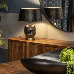 Straluma Chique tafellamp zwart/goud met kap><noscript><img width=