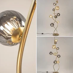 Straluma Chique vloerlamp goud met smoke en amber glazen bollen><noscript><img width=