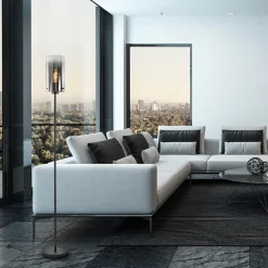 Straluma Chique vloerlamp mat zwart met smoke glas cilinder></noscript> Woonkamerlampen|Slaapkamerlampen