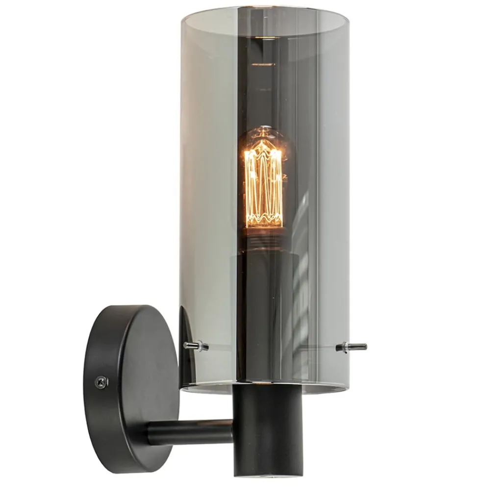Straluma Chique wandlamp zwart met smoke glas cilinder> Wandlampen|Klassieke Verlichting