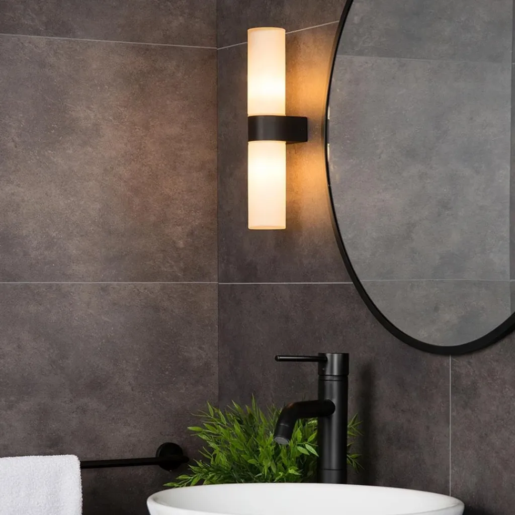 Straluma Cilinder badkamerlamp zwart met opaal glas IP44> Badkamerverlichting|Wandlampen