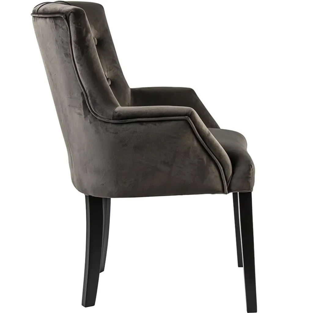 Straluma Comfortabele armstoel donker taupe met zwarte poot> Eetkamerstoelen