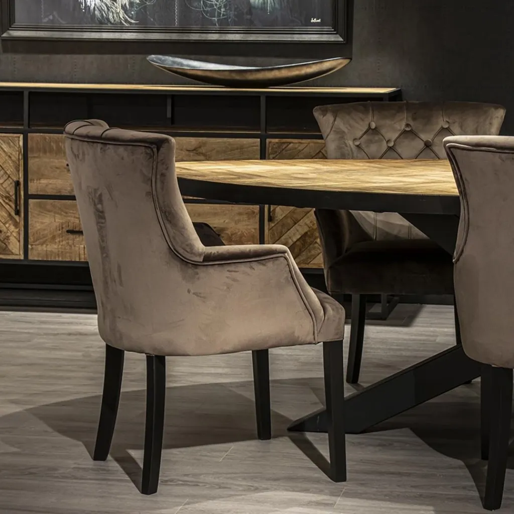 Straluma Comfortabele armstoel donker taupe met zwarte poot> Eetkamerstoelen