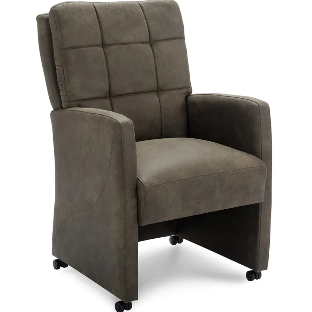 Straluma Comfortabele armstoel olijf groen met wieltjes en handgreep> Eetkamerstoelen