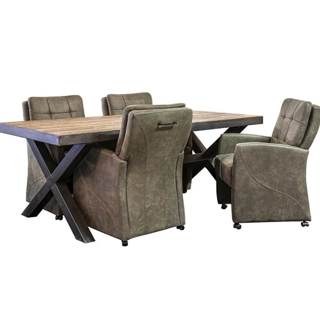 Straluma Comfortabele armstoel olijf groen met wieltjes en handgreep> Eetkamerstoelen