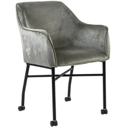Straluma Comfortabele armstoel velours grijs met wieltjes> Eetkamerstoelen