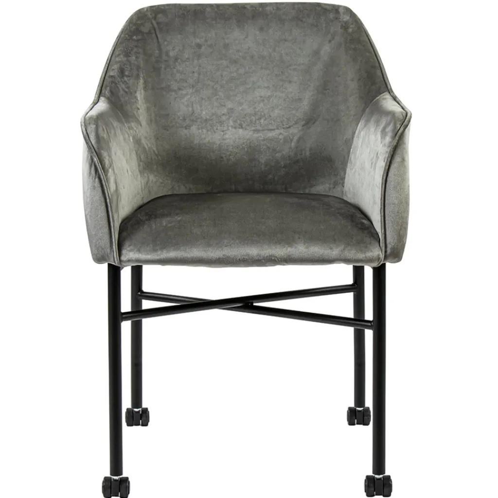 Straluma Comfortabele armstoel velours grijs met wieltjes> Eetkamerstoelen