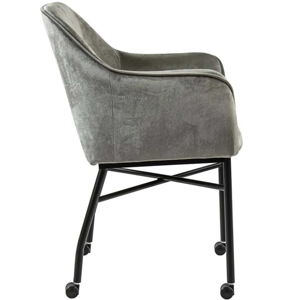 Straluma Comfortabele armstoel velours grijs met wieltjes> Eetkamerstoelen