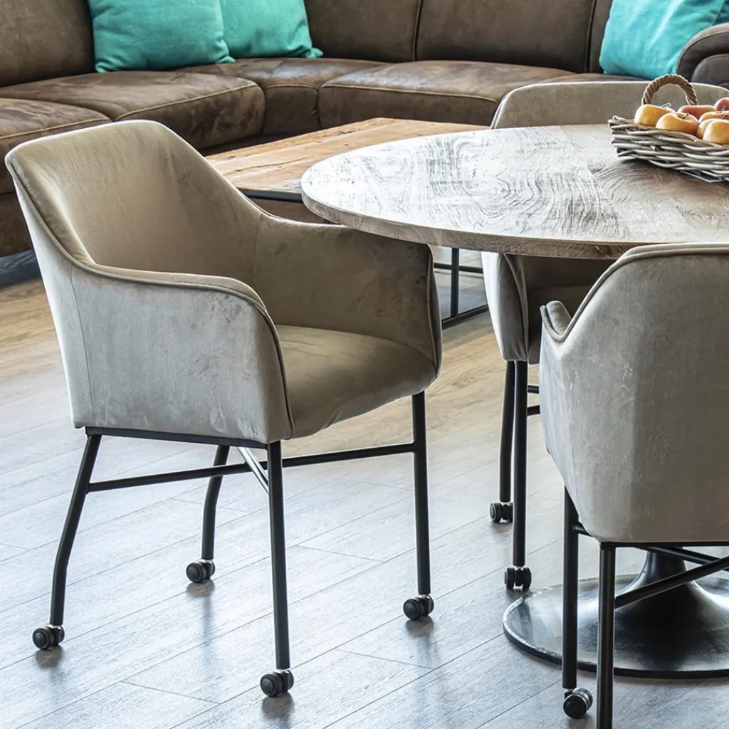 Straluma Comfortabele armstoel velours grijs met wieltjes> Eetkamerstoelen