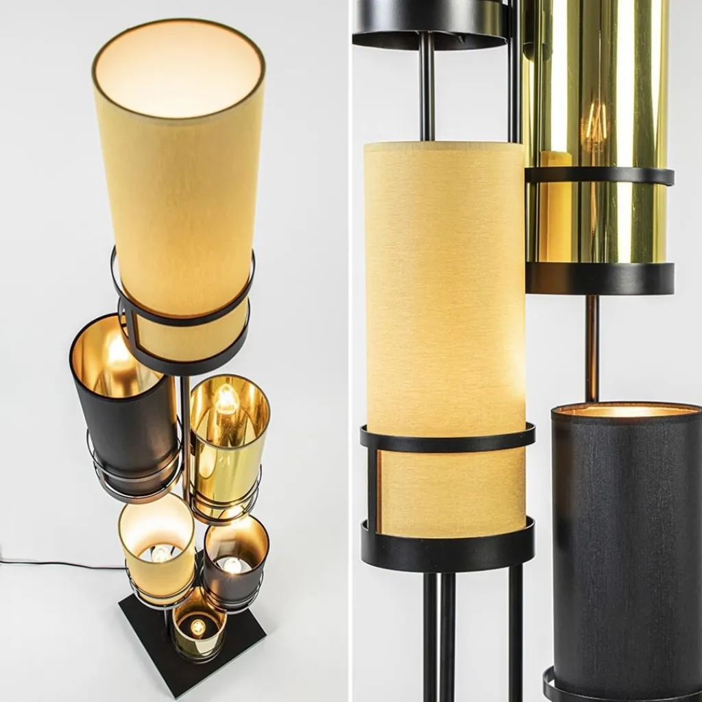 Straluma Design vloerlamp met cilinder kappen zwart/goud> Vloerlampen|Design Verlichting