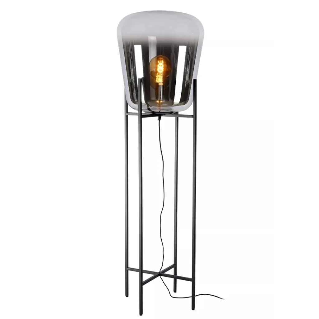 Straluma Design vloerlamp zwart frame met grote glazen kap> Vloerlampen|Design Verlichting