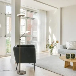 Straluma Dimbare LED uplighter met leeslamp donker brons></noscript> Vloerlampen|Leeslampen