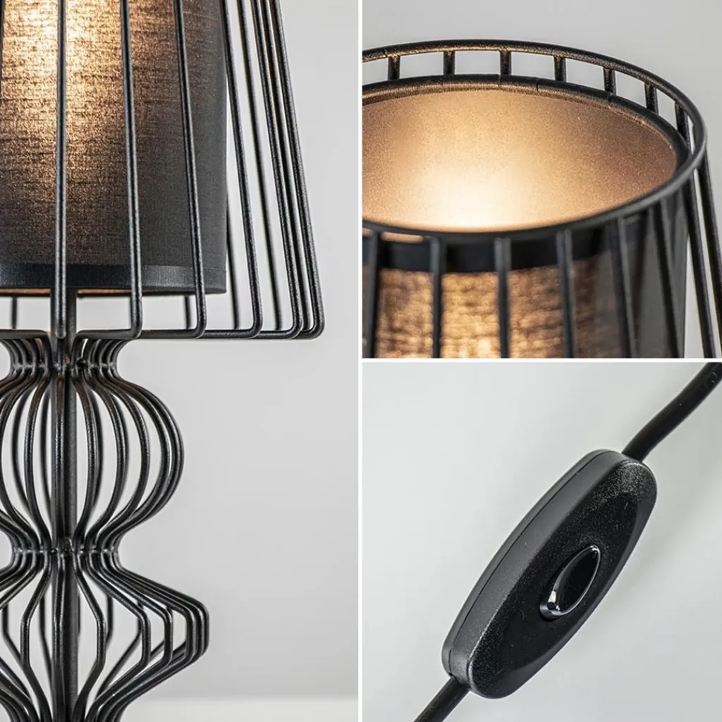 Straluma Draad tafellamp zwart met cilinder kap> Tafellampen|Draadlampen