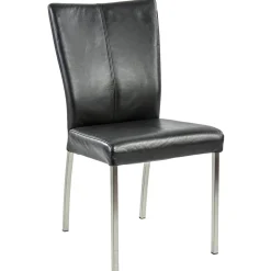 Straluma Eetkamerstoel zwart lederen zitting met RVS poten> Eetkamerstoelen