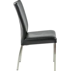 Straluma Eetkamerstoel zwart lederen zitting met RVS poten></noscript> Eetkamerstoelen