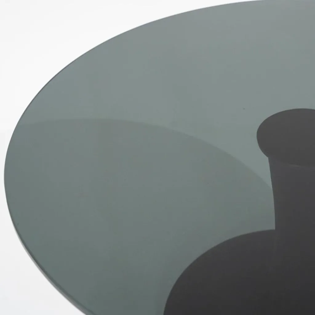 Straluma Eetkamertafel ronde glazen plaat zwart met mango houten voet> Eettafels