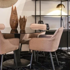 Straluma Eetkamertafel ronde glazen plaat zwart met mango houten voet><noscript><img width=