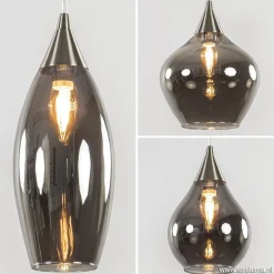 Straluma Eettafelhanglamp nikkel met smokey glas 8-lichts></noscript> Eettafellampen|Pendel Lampen