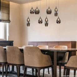 Straluma Eettafelhanglamp nikkel met smokey glas 8-lichts></noscript> Eettafellampen|Pendel Lampen