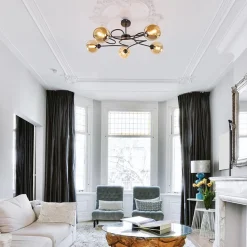 Straluma Elegante 5-lichts plafondlamp met amber glazen bollen></noscript> Woonkamerlampen|Slaapkamerlampen