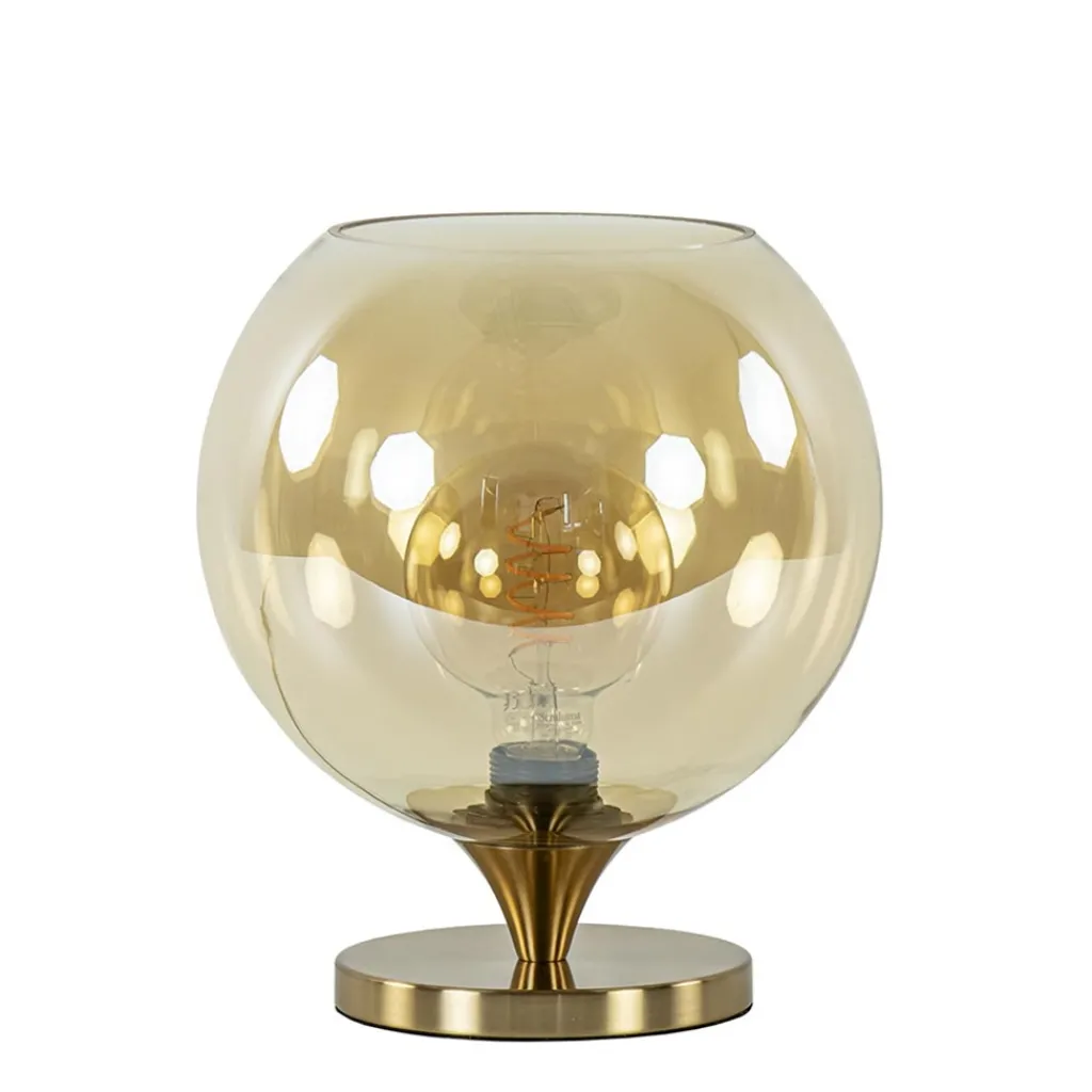 Straluma Elegante tafellamp donker goud met amber glazen bol 25 cm> Tafellampen|Luxe Verlichting
