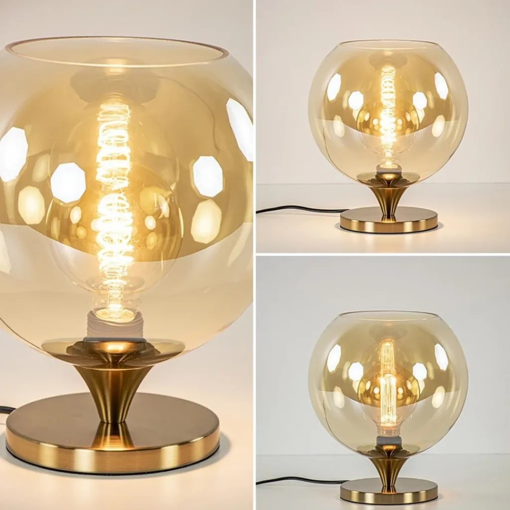 Straluma Elegante tafellamp donker goud met amber glazen bol 25 cm> Tafellampen|Luxe Verlichting