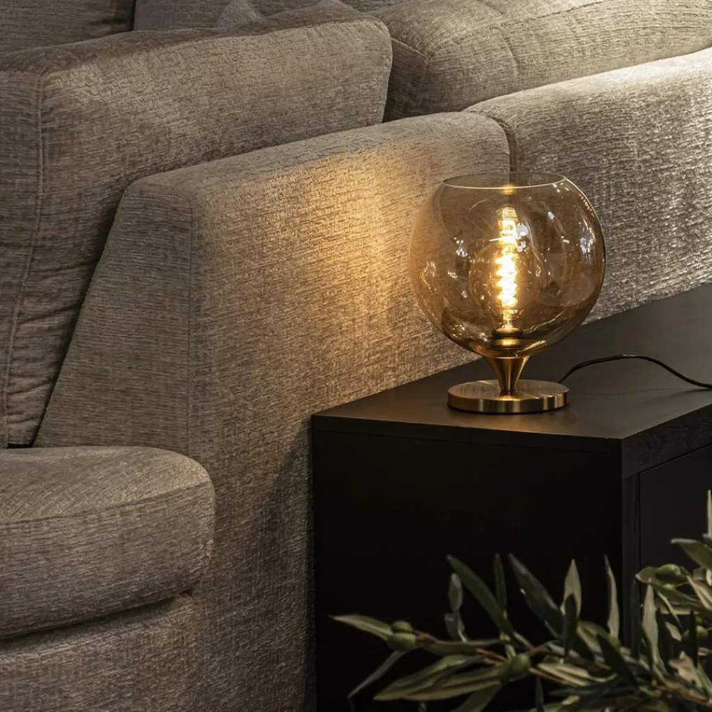 Straluma Elegante tafellamp donker goud met amber glazen bol 25 cm> Tafellampen|Luxe Verlichting