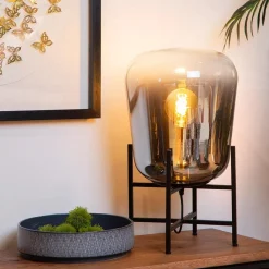 Straluma Elegante tafellamp zwart frame met smoke glazen kap><noscript><img width=