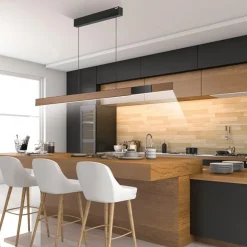 Straluma Elektrisch verstelbare LED hanglamp zwart met hout></noscript> Hanglampen|Eettafellampen