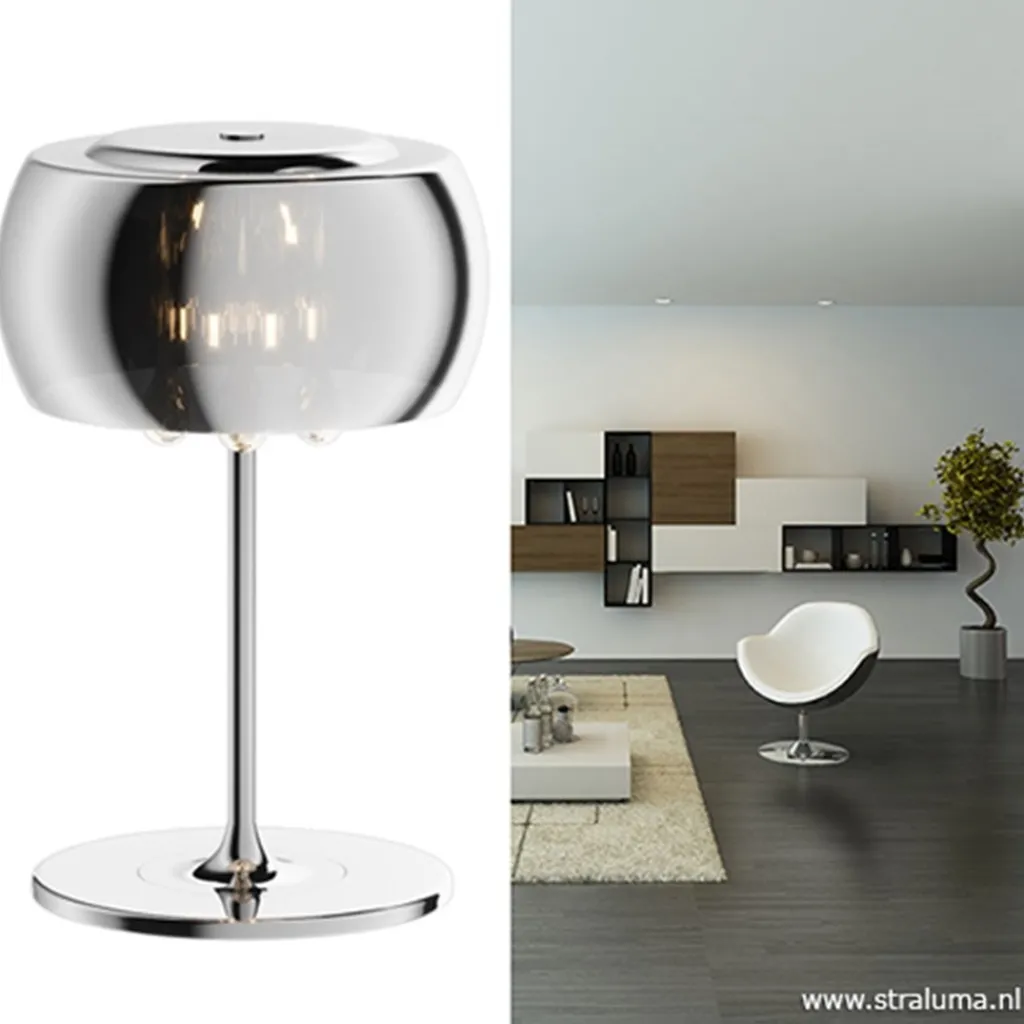 Straluma Glazen tafellamp Pearl met chroom> Pearl|Woonkamerlampen