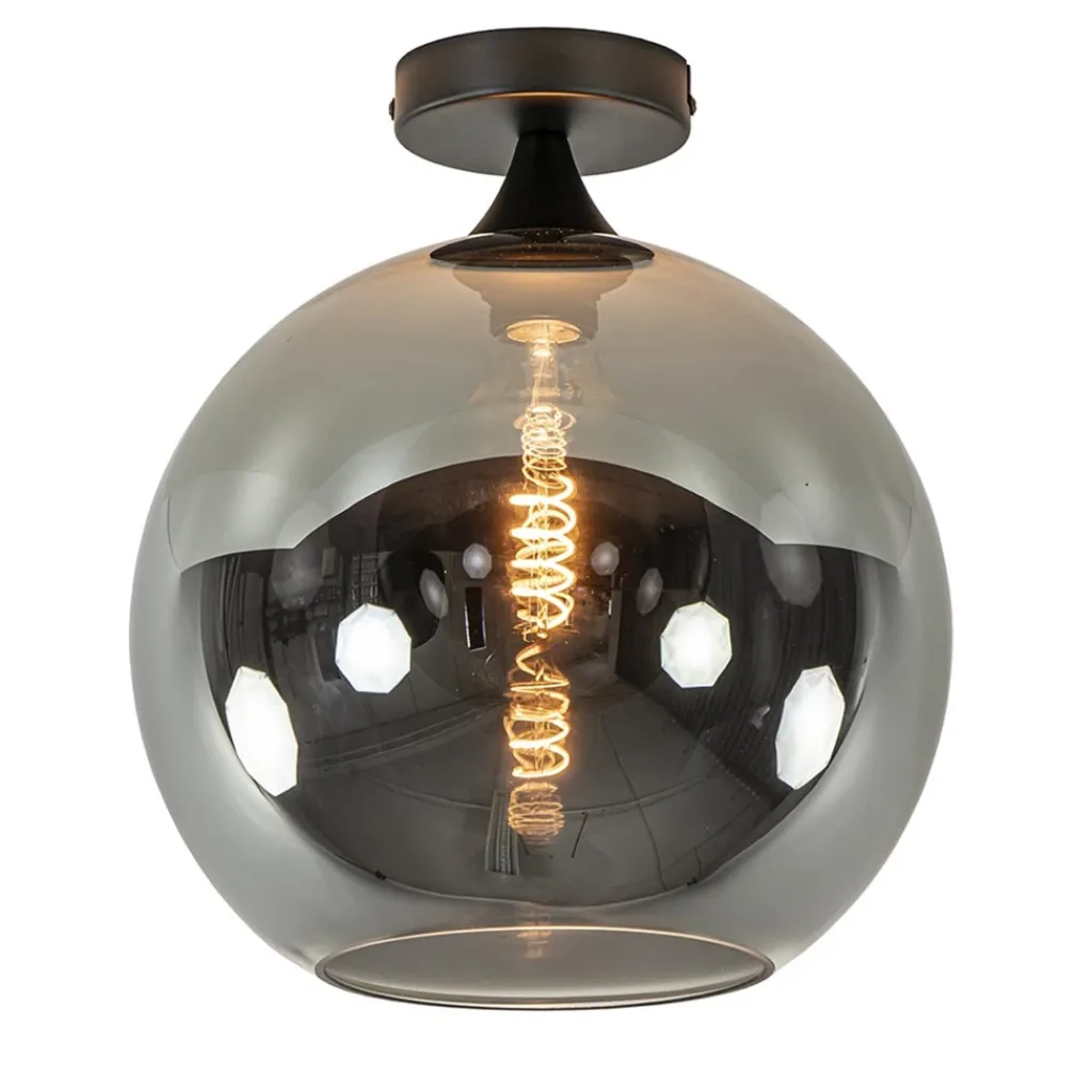 Straluma Globe plafondlamp zwart met smoke/titanium glas 30 cm> Plafondlampen|Luxe Verlichting