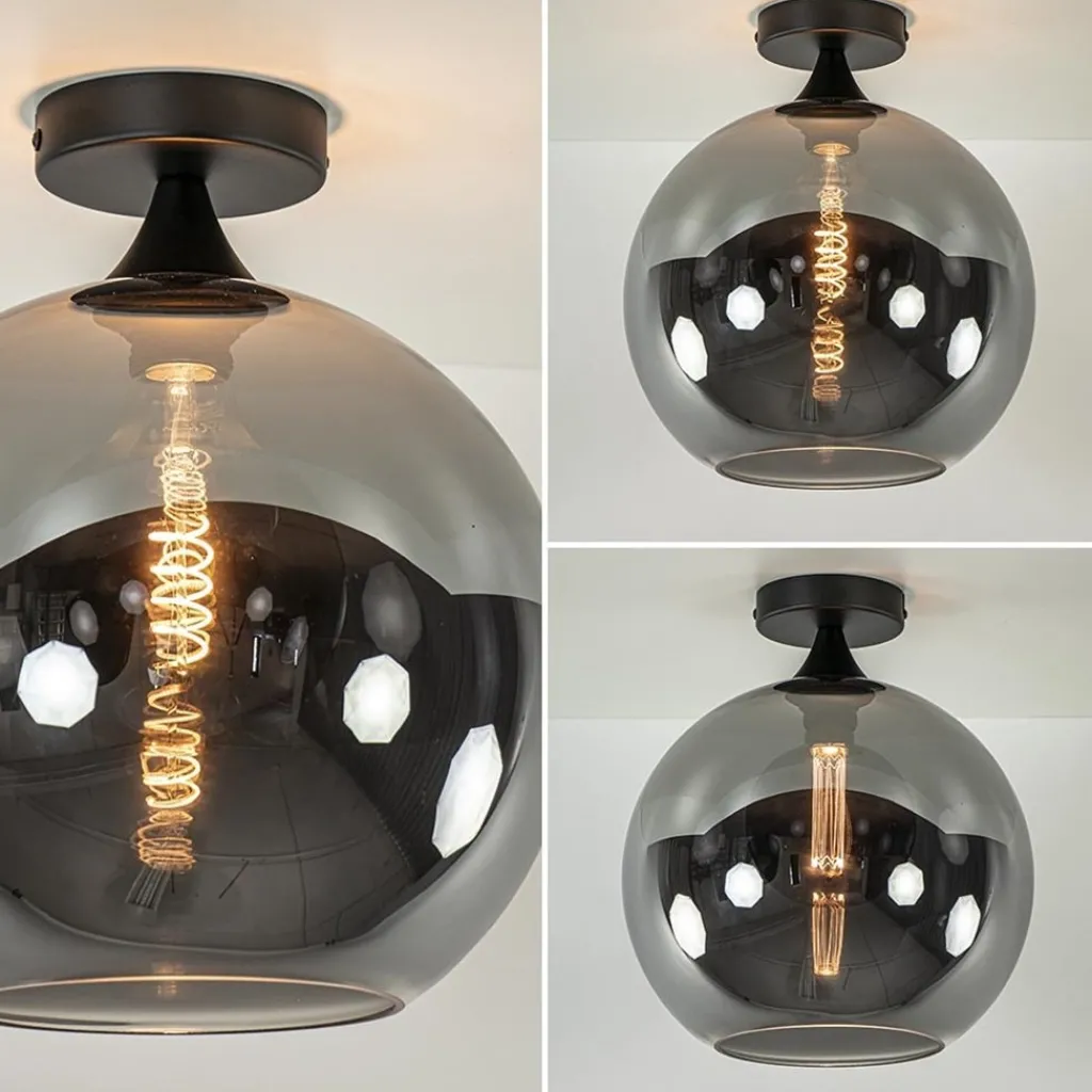 Straluma Globe plafondlamp zwart met smoke/titanium glas 30 cm> Plafondlampen|Luxe Verlichting