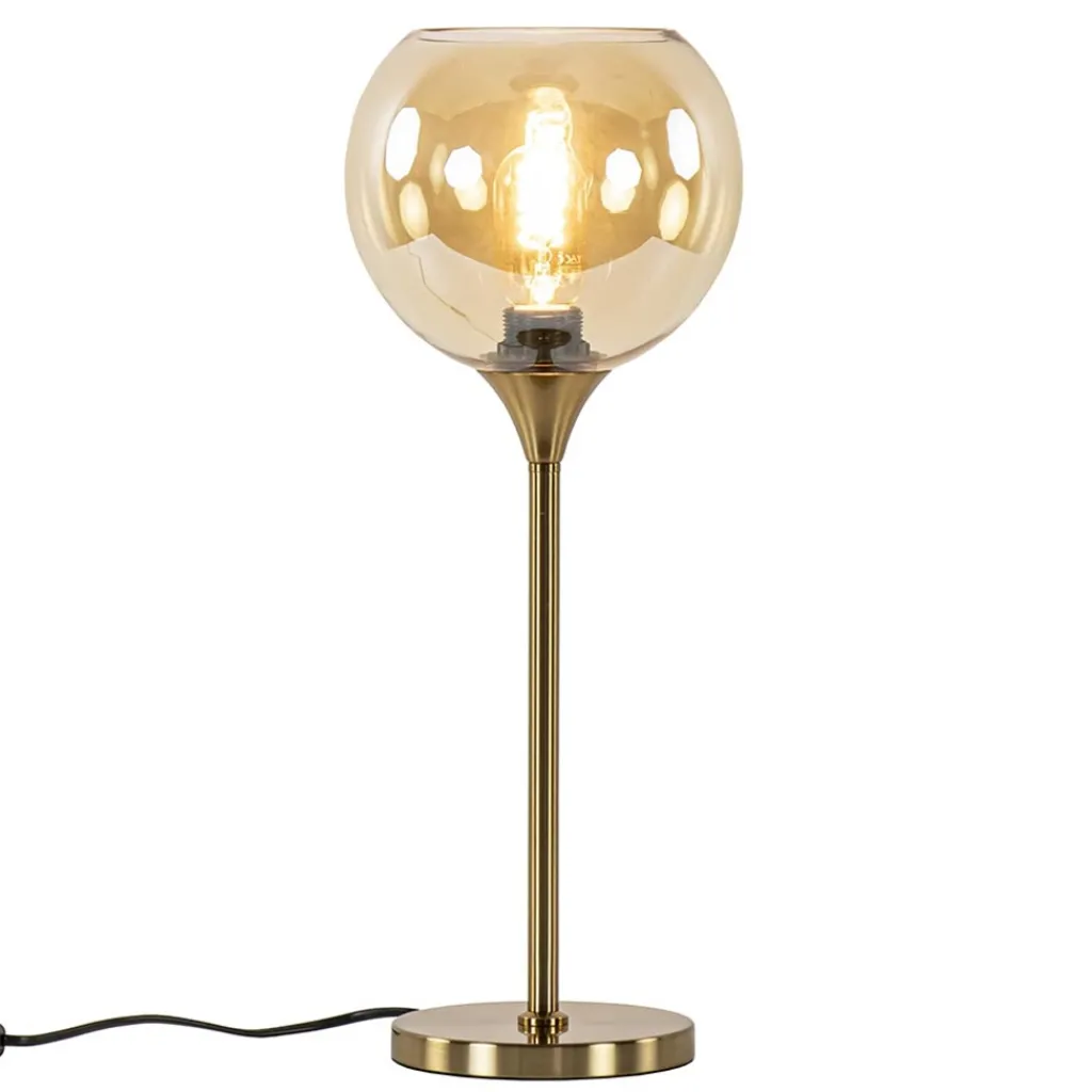 Straluma Gouden tafellamp met amber glazen bol 20 cm> Tafellampen|Klassieke Verlichting