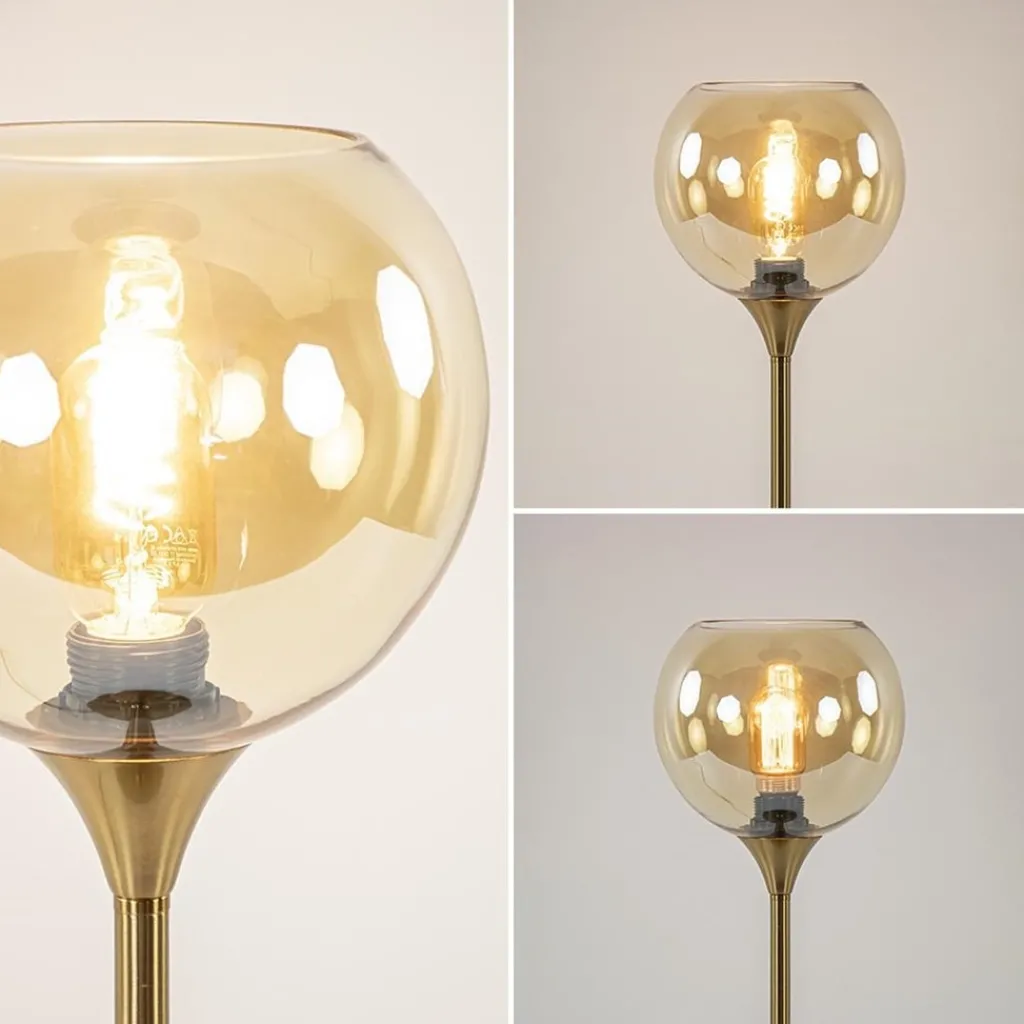 Straluma Gouden tafellamp met amber glazen bol 20 cm> Tafellampen|Klassieke Verlichting