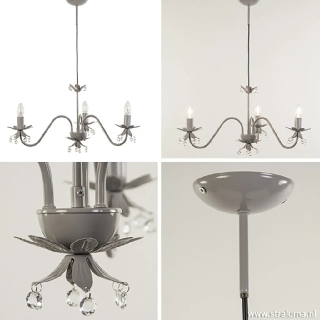 Straluma Grijze kroonluchter met bloem/kristal> Kinderlampen|Tienerkamerlampen