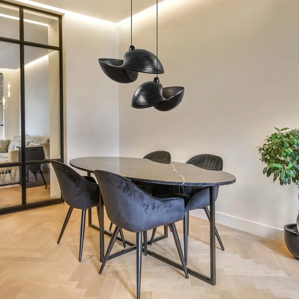 Straluma Grote bamboe hanglamp shell zwart> Eettafellampen|Eetkamerverlichting