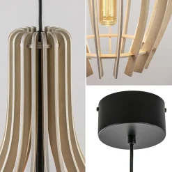 Straluma Grote hanglamp blank houten kap met zwart></noscript> Eettafellampen|Eetkamerverlichting