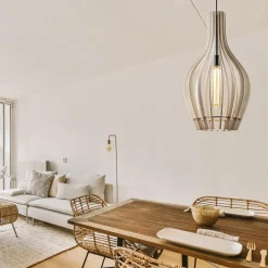 Straluma Grote hanglamp blank houten kap met zwart></noscript> Eettafellampen|Eetkamerverlichting