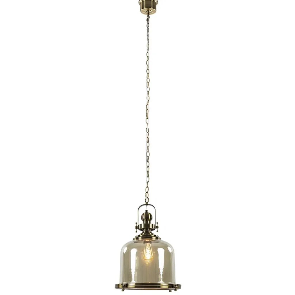 Straluma Grote hanglamp brons met amber glas> Eettafellampen|Woonkamerlampen