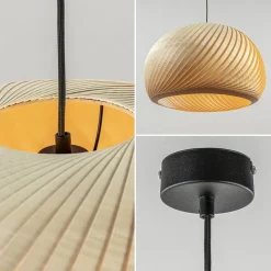 Straluma Grote hanglamp hout naturel rond 60 cm></noscript> Eettafellampen|Eetkamerverlichting