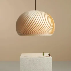 Straluma Grote hanglamp hout naturel rond 60 cm></noscript> Eettafellampen|Eetkamerverlichting